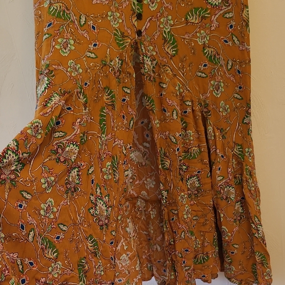 Bohemian Floral Maxi Skirt - Orange and Green - Picture 5 of 7